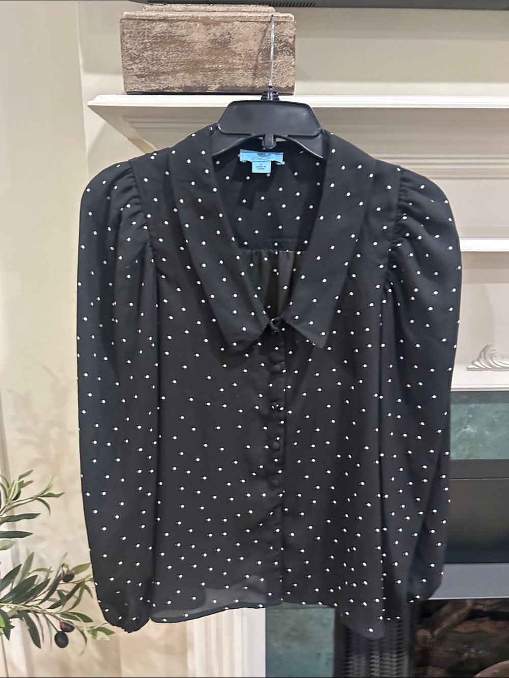 CeCe Black Blouse with White Polka Dots